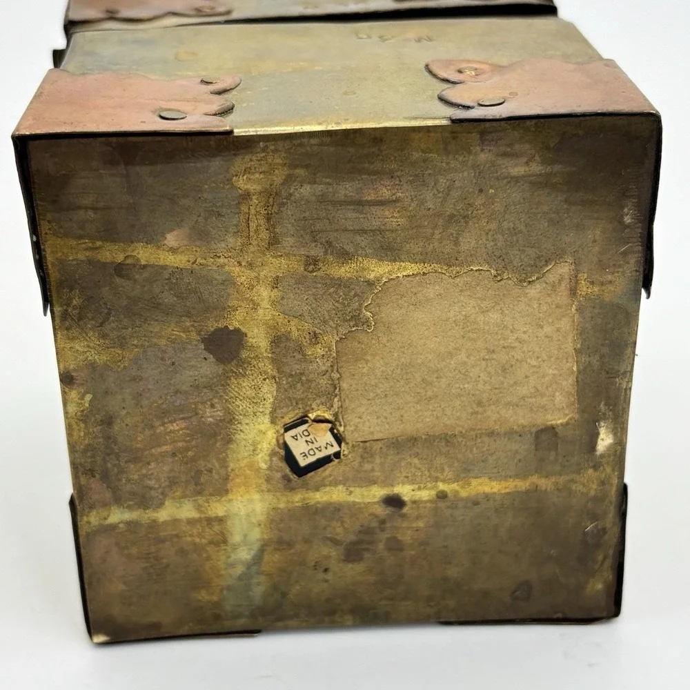 Vtg‎ Brass Copper Box Wood Lined Hand Crafted Brass Fitted Made In India Patina